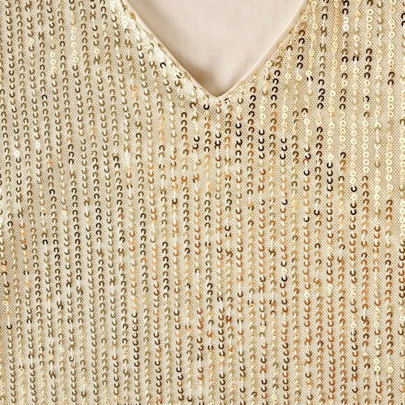 Gold Party Women's Sequin V-Neck Sleeveless Tank Top - Picture 5 of 8